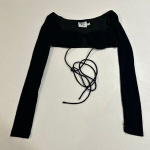 Princess Polly Black Long Sleeve Tie Front Crop Top Size 2 Y2K Party